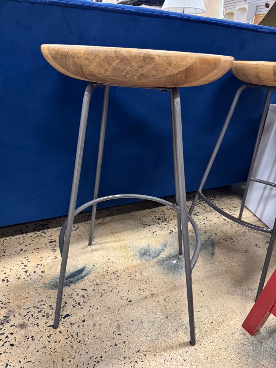 WEST ELM Natural Wood & Gray Steel Counter Stool