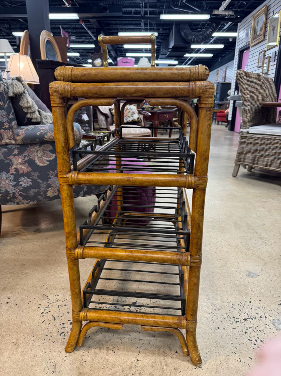 MAITLAND SMITH Bamboo & Metal Wine Bottle Holder Table w/ Removeable Tray
