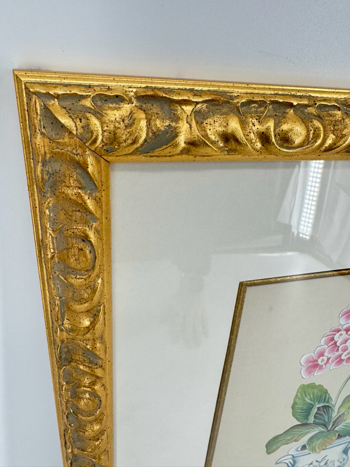 CHELSEA HOUSE Pink Flower w/ Butterfly Painting on Silk in Gold Frame
