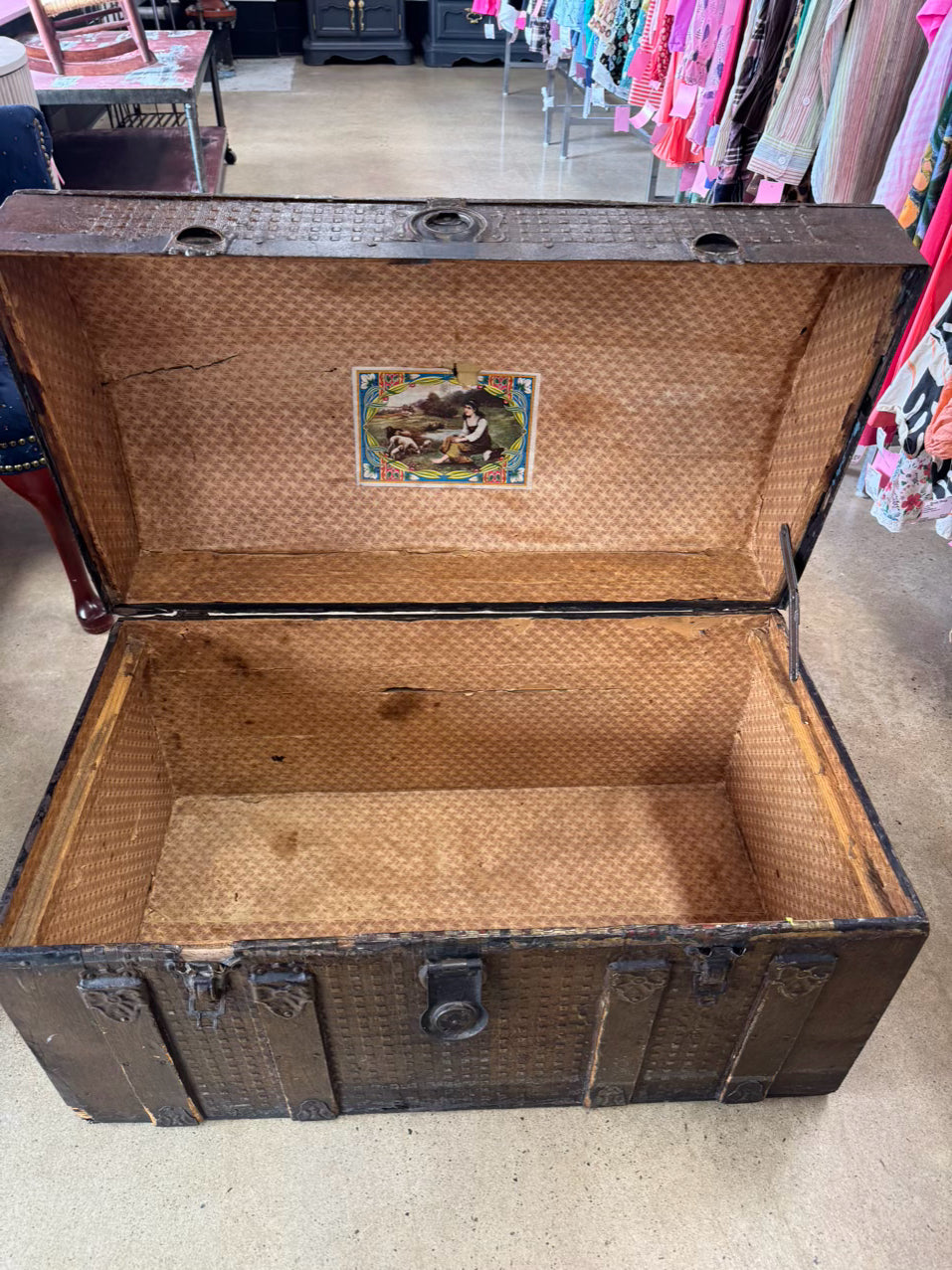 ANTIQUE Wood Roll Top Trunk