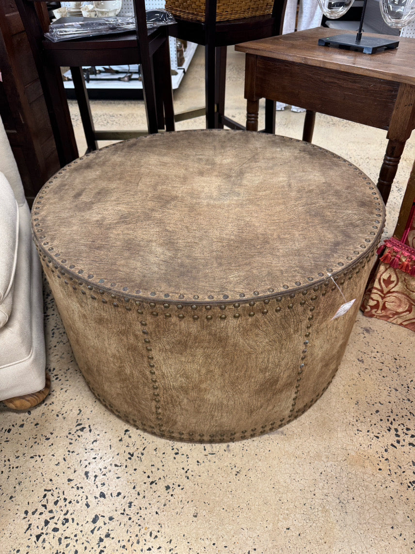 ROUND Cork-Look Fabric light tan Ottoman