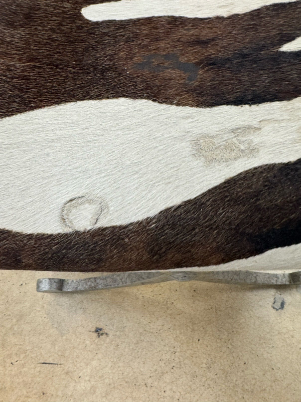 Brushed Silver Metal & Zebra Print Fabric Foot Stool