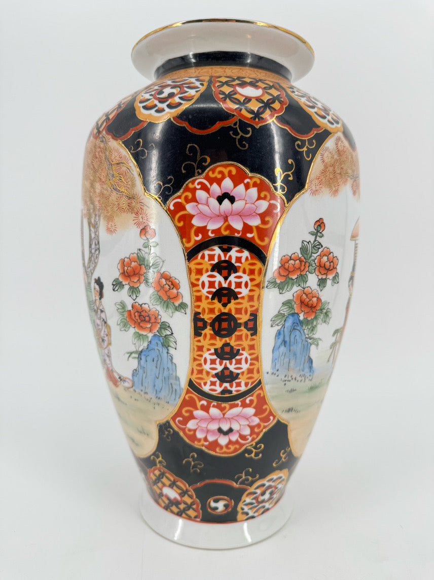 SATSUMA Navy, Rust & Gold Hand-Painted Porcelain Jar