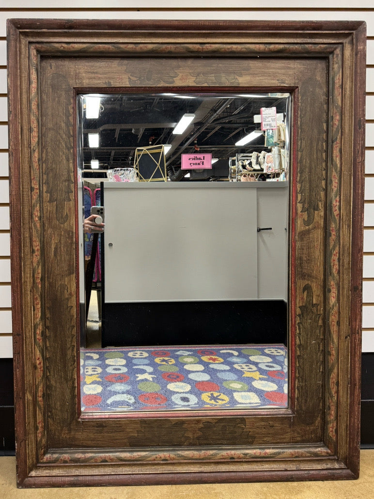 Brown & Red Wood Stencil Design Mirror