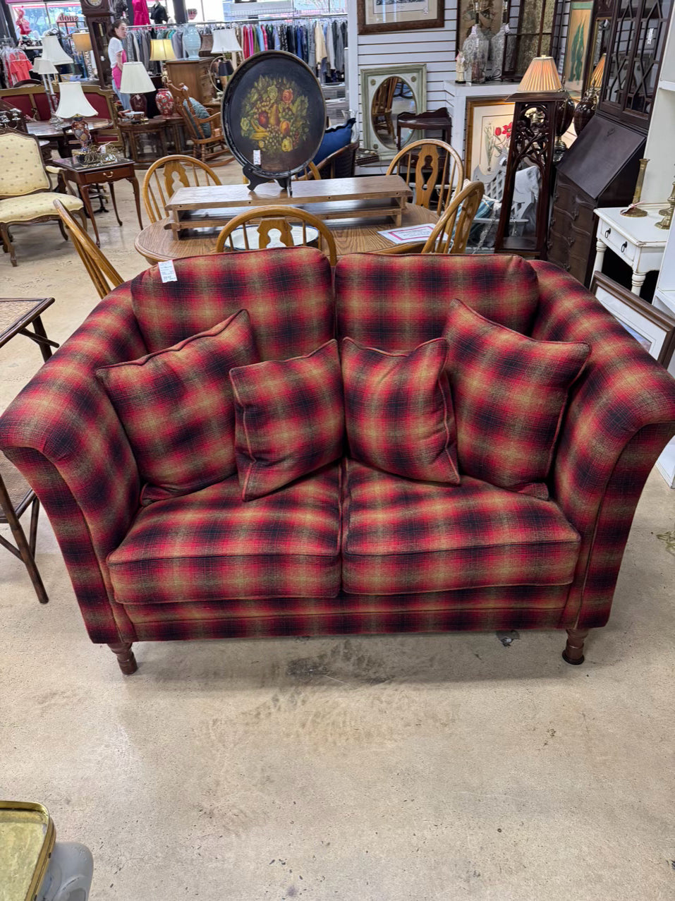 Red, Gold & Black Plaid Love Seat