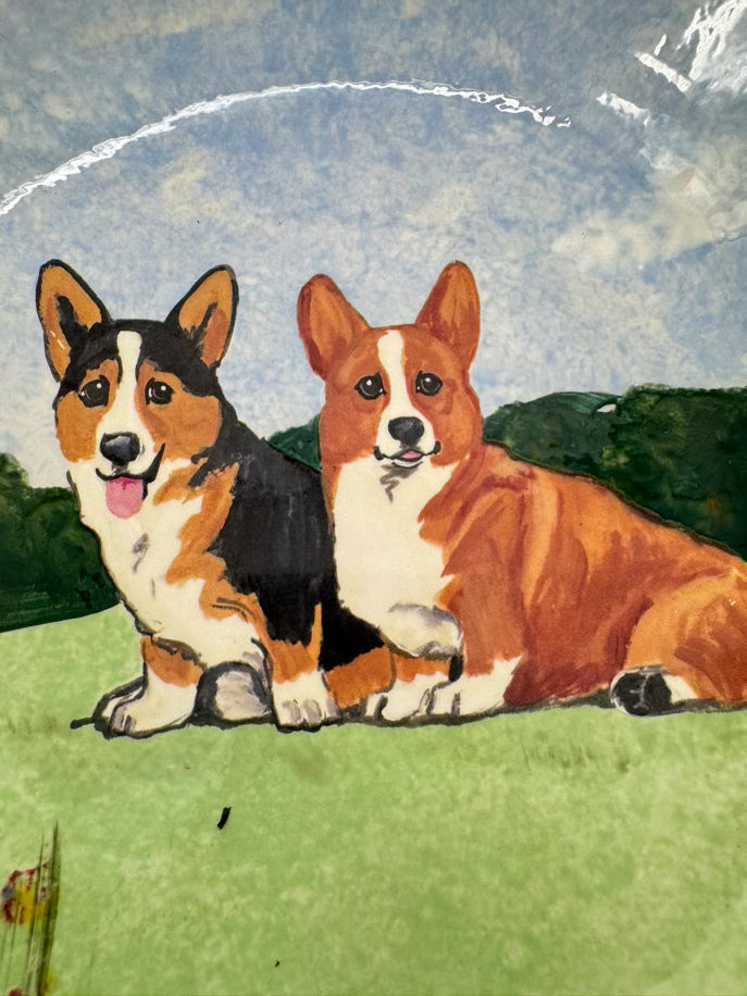 ZEPPA STUDIOS Green & Blue Welsh Corgis Pottery Bowl