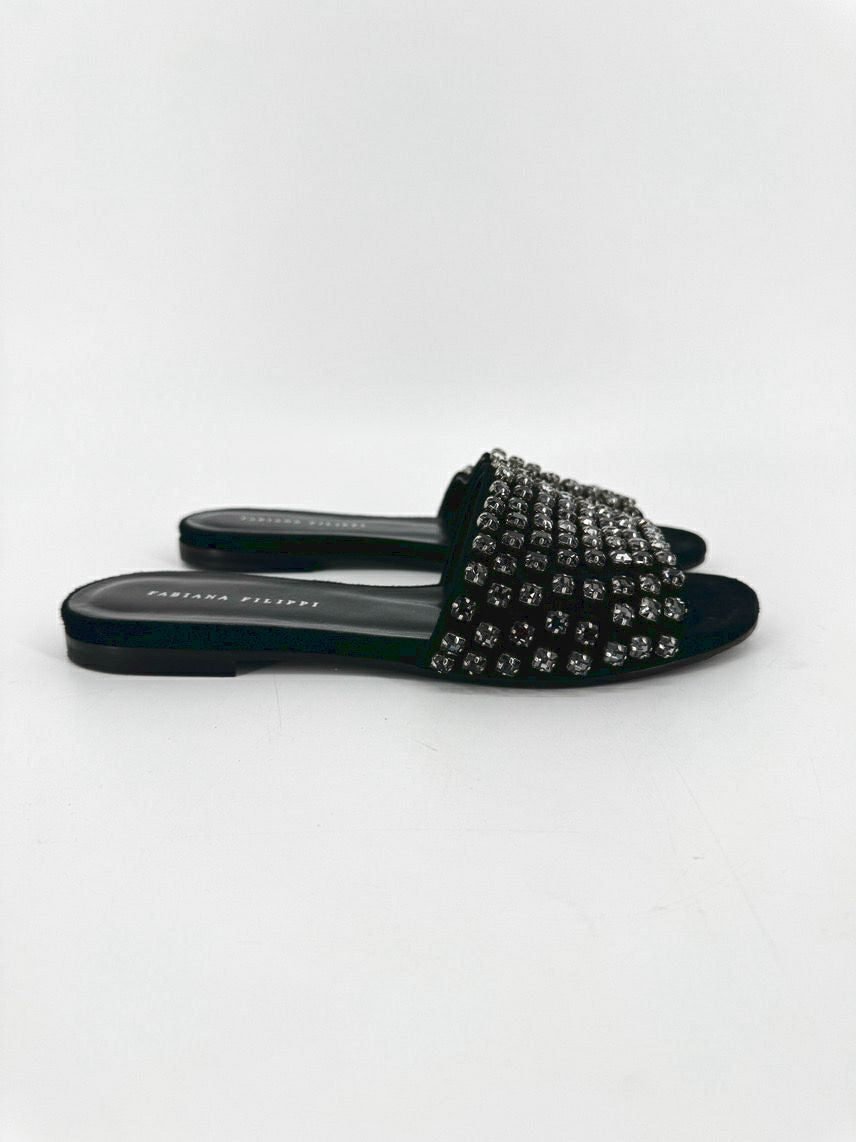 FABIANA FILIPPI Size 37 Black Crystal Detail Sandals