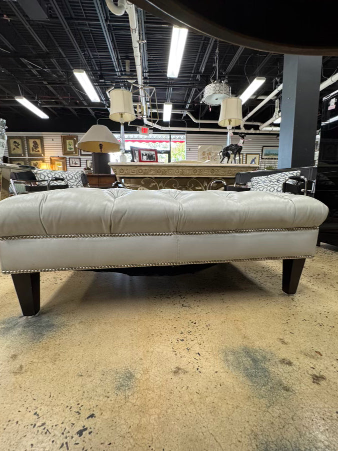 Gray Leather Look Tufted Ottoman