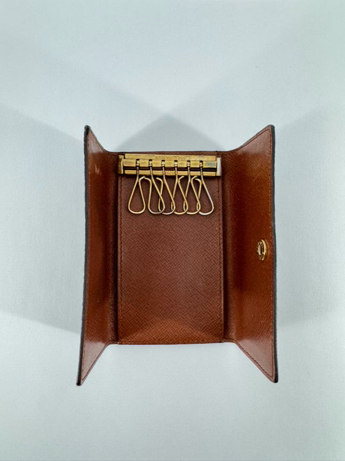 LOUIS VUITTON Brown Logo Leather 6-Key Ring Holder