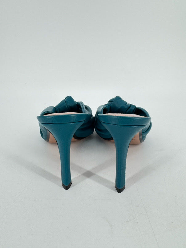 SAMUELE FAILLI Size 38 Teal Leather Knot Heels
