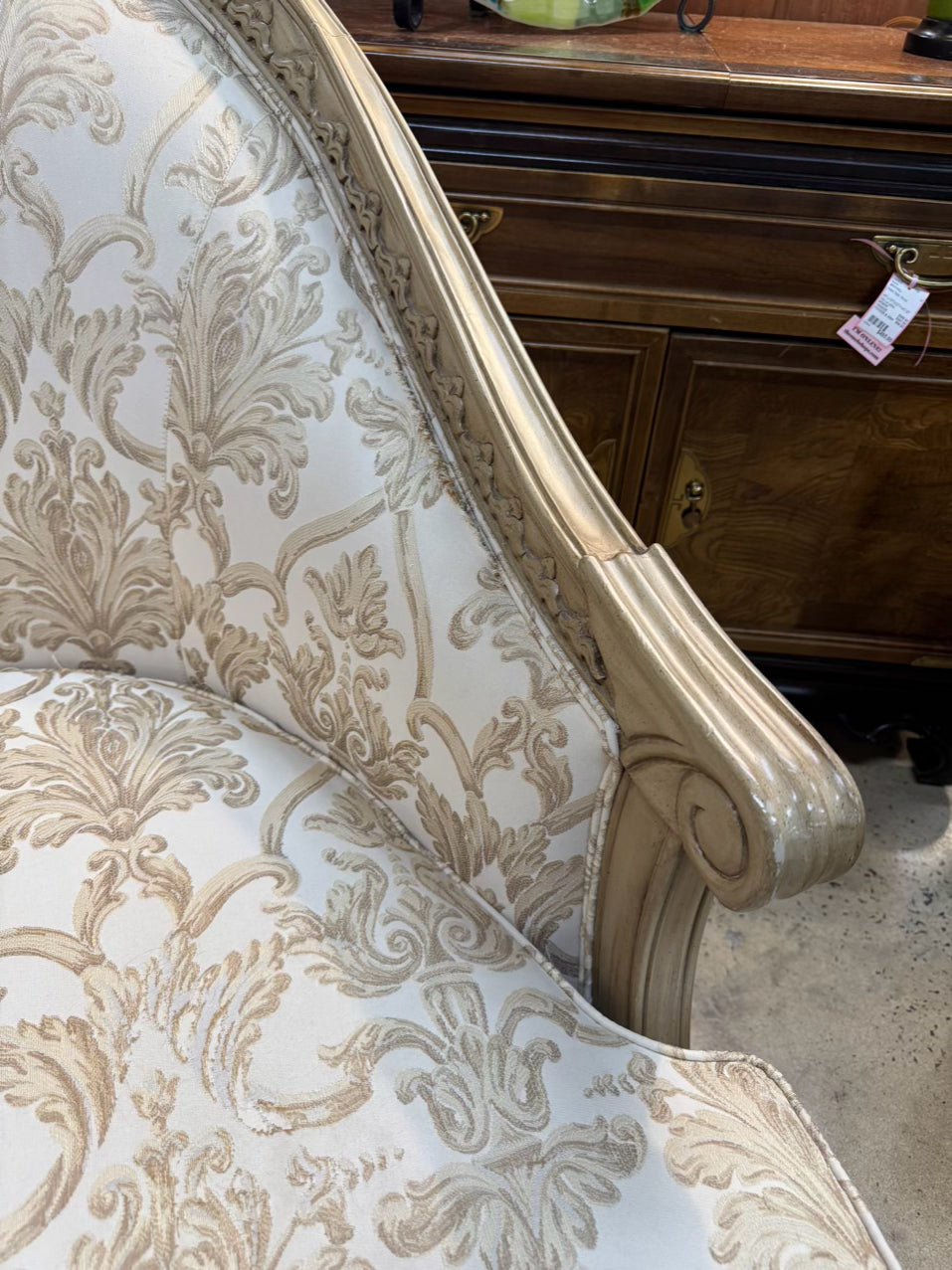 HENREDON Wood Cream Chair & Ottoman