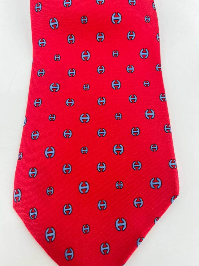 HERMES Red & Blue H Logo Tie