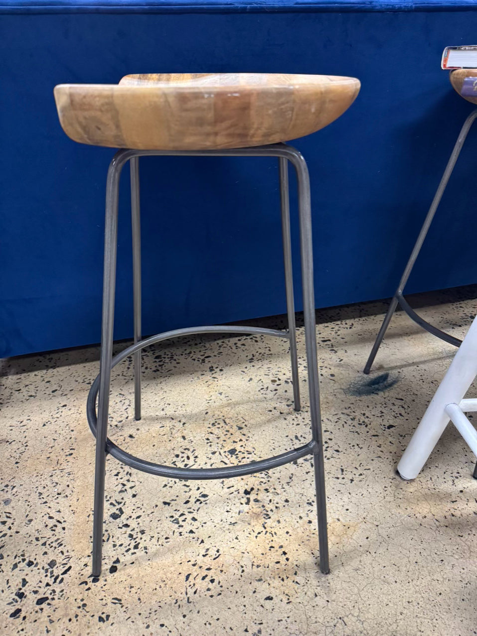 WEST ELM Natural Wood & Gray Steel Counter Stool