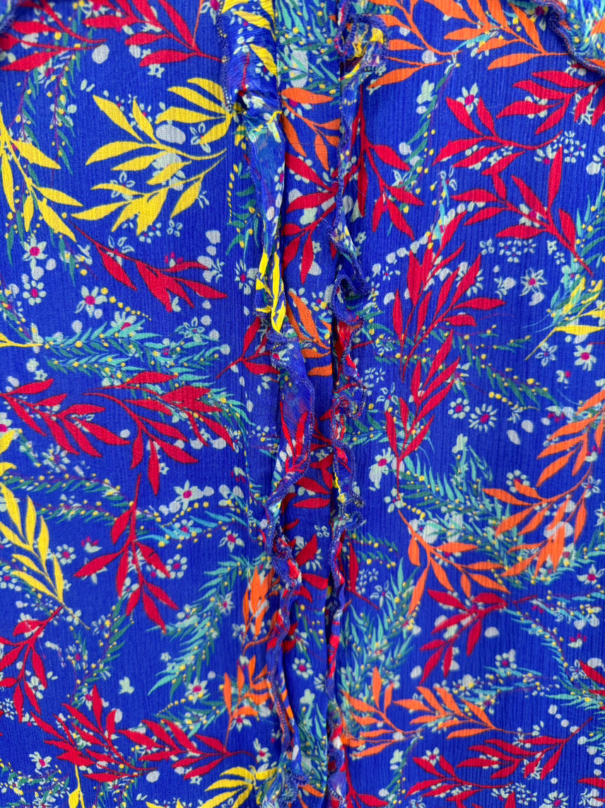 SALONI Size 10 Cobalt Foliage Print Ruffle Sleeveless Dress