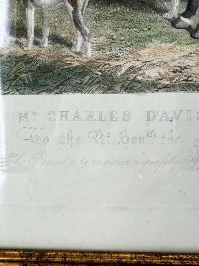 ANTIQUE W&H BARRAUD "Mr. Charles Davis on the Traverse" Engraving in Black & Gold Frame