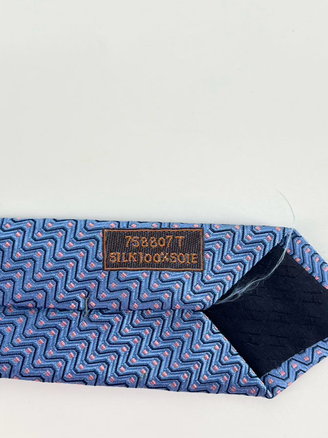 HERMES Blue & Pink Zig Zag Print Tie