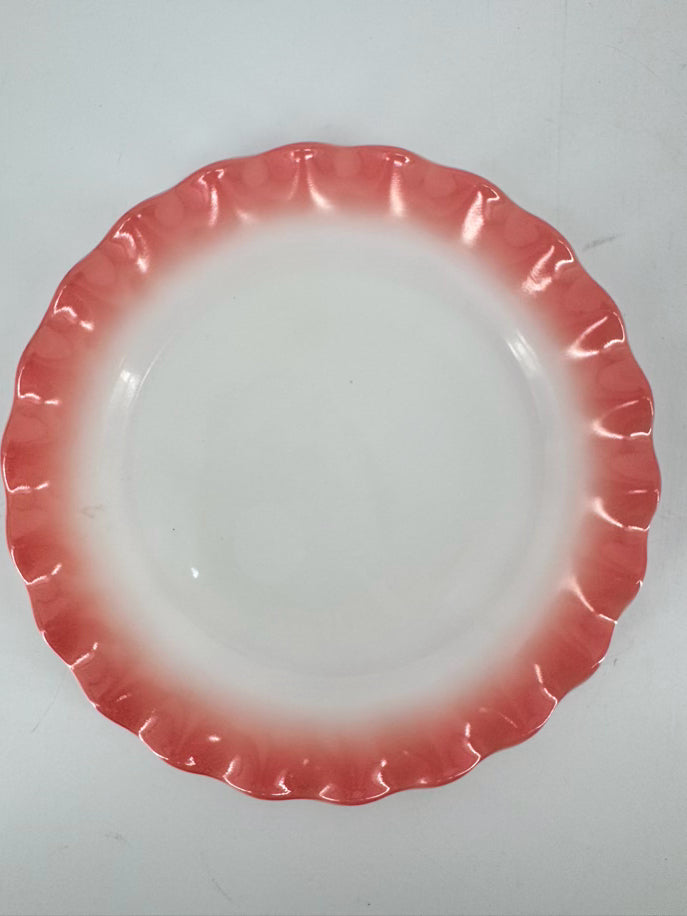 HAZEL ATLAS Pink & White Milk Glass Ripple Setting for 6