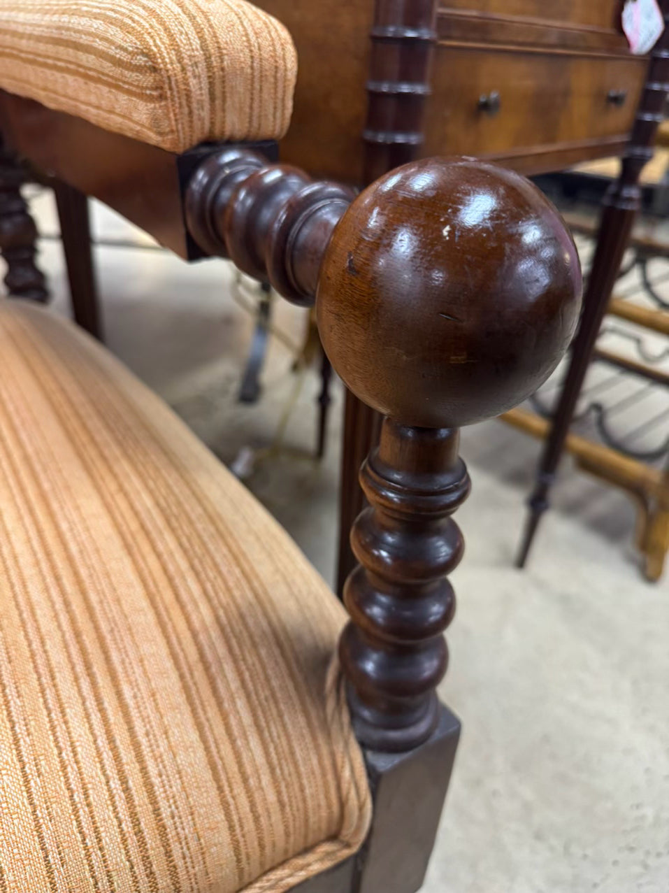Wood & Salmon Upholstered English Bobbin Chair