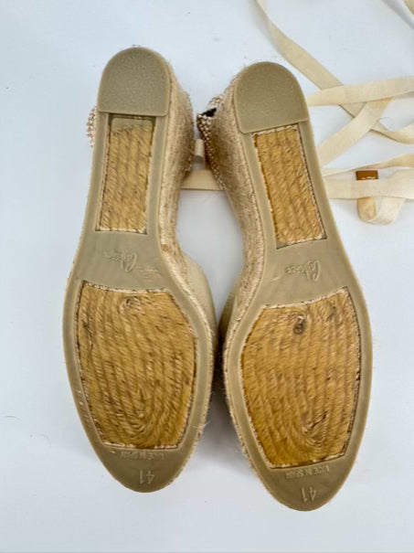 CASTANER Size 41 Natural Textile Wrap Tie Espadrilles