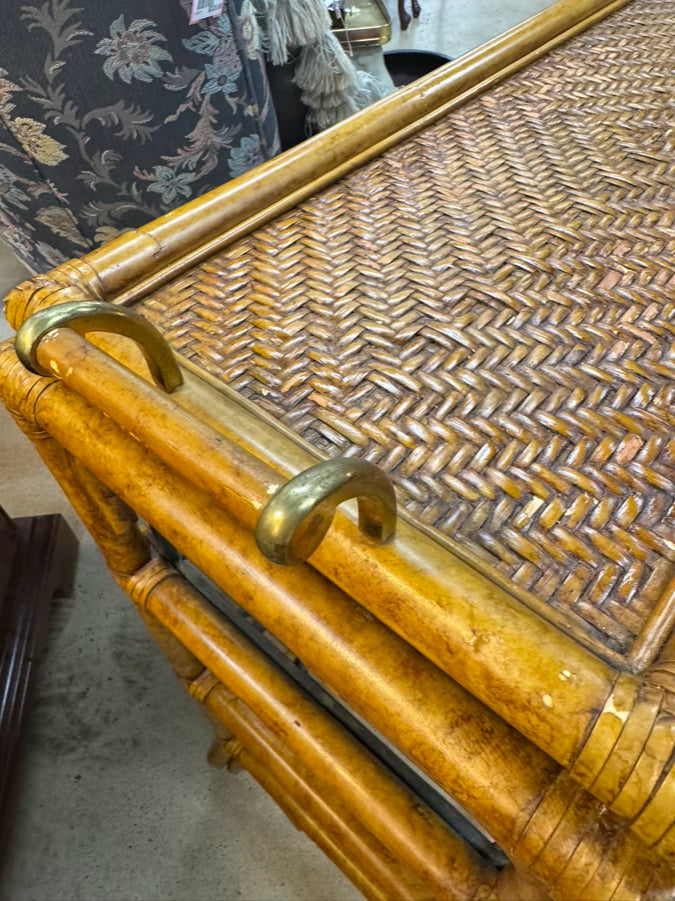 MAITLAND SMITH Bamboo & Metal Wine Bottle Holder Table w/ Removeable Tray
