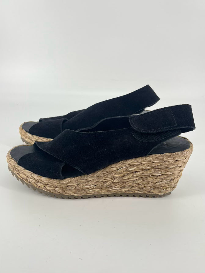 PEDRO GARCIA Size 38.5 Black Leather Espadrilles