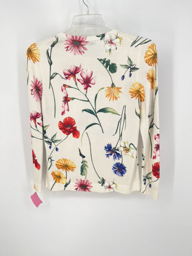 OSCAR DE LA RENTA Size M Beige Floral Print Cardigan & Shell 2pc Top
