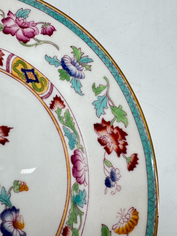 ROYAL DOULTON Pink & Aqua Handpainted Chinoiserie Set of 4 Plates