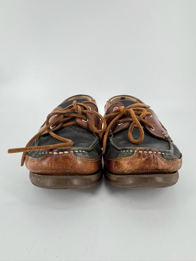 MEPHISTO Size 9 Brown & Black Leather Boat Shoes