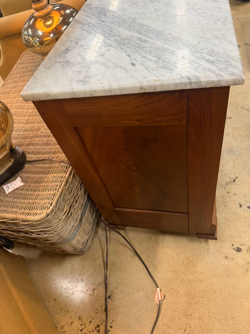 ANTIQUE Dark Wood & Marble 3 Drawer Chest