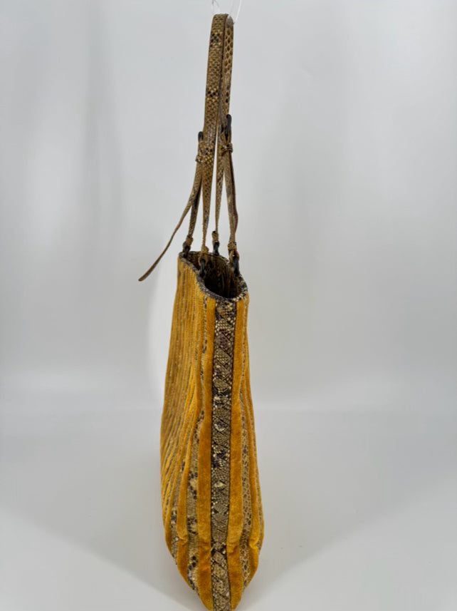 BOTTEGA VENETA Mustard Suede & Snakeskin Embossed Leather Purse