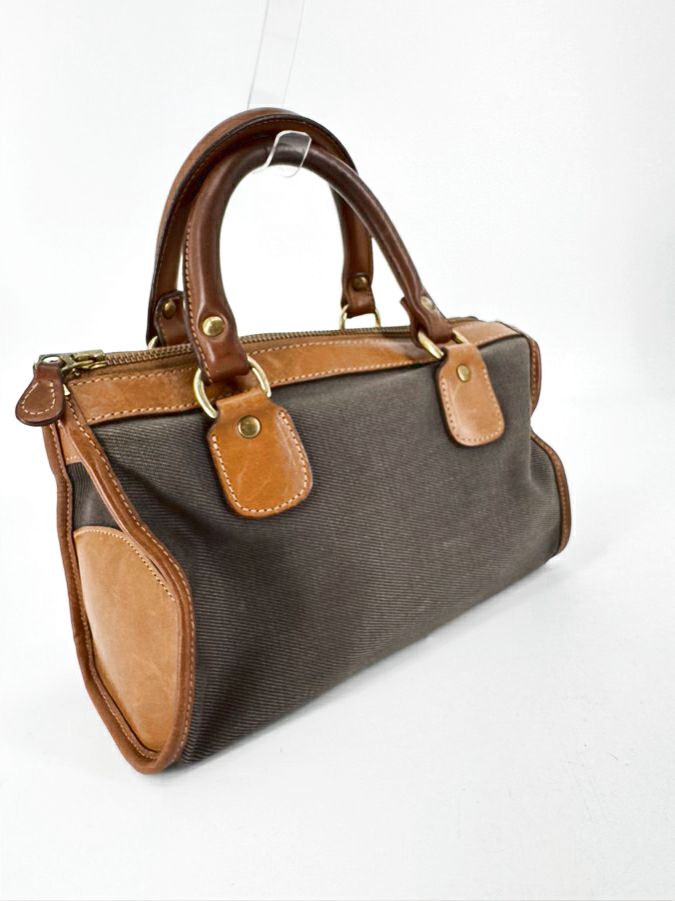 THE ORIGINAL GHURKA BAG Taupe & Brown Leather & Canvas Purse