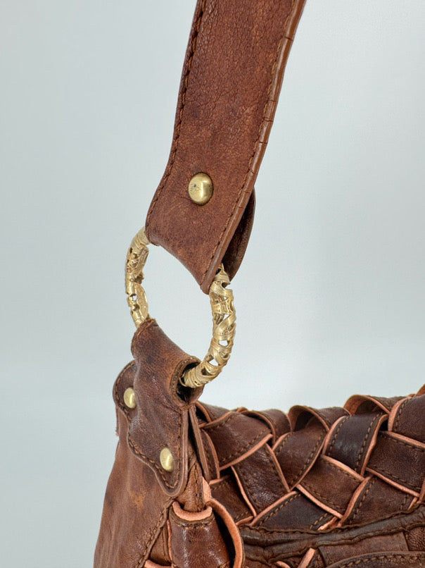 TRACY REESE Cognac Leather Woven Purse