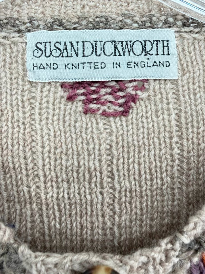 VINTAGE SUSAN DUCKWORTH Wmn's Size XXL Latte & Lavender Knit Button Down Cardigan