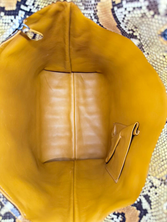 BOTTEGA VENETA Mustard Suede & Snakeskin Embossed Leather Purse