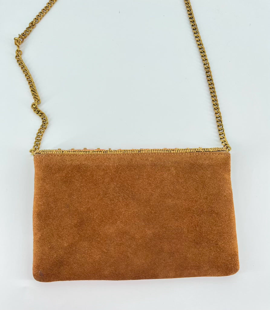 NAHUA Camel Beaded Suede Crossbody Bag