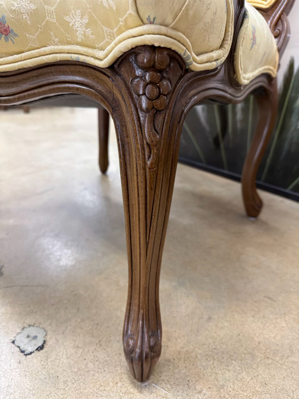Yellow Floral Upholstered Wood Chair