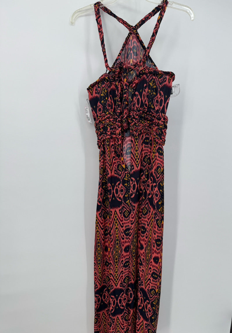 CAROLINA K Size S Salmon & Black Print Sleeveless Maxi-Dress
