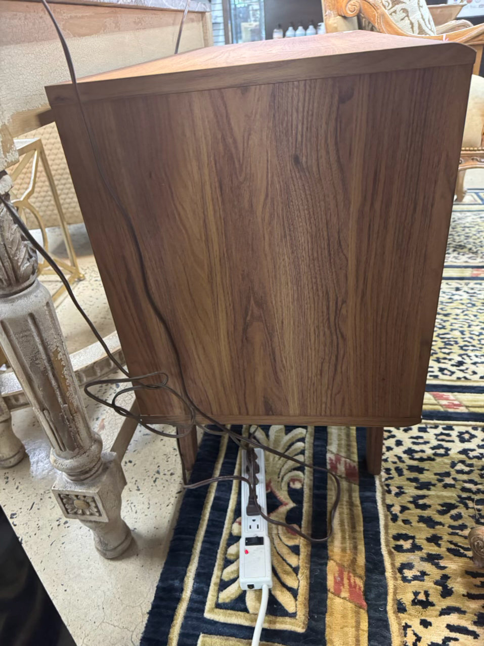 Wood Slat Record Cabinet w/ Sliding Door
