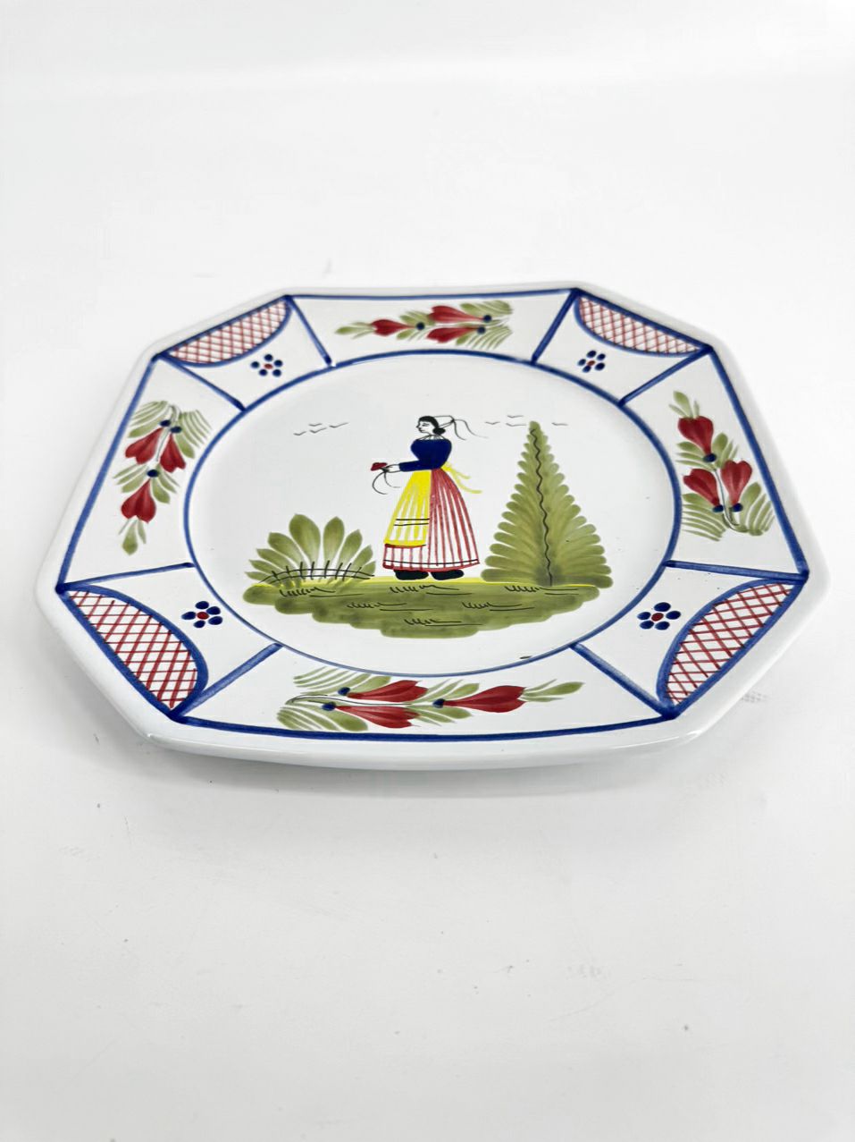 QUIMPER Green & Blue Woman in Field Decorative Plate