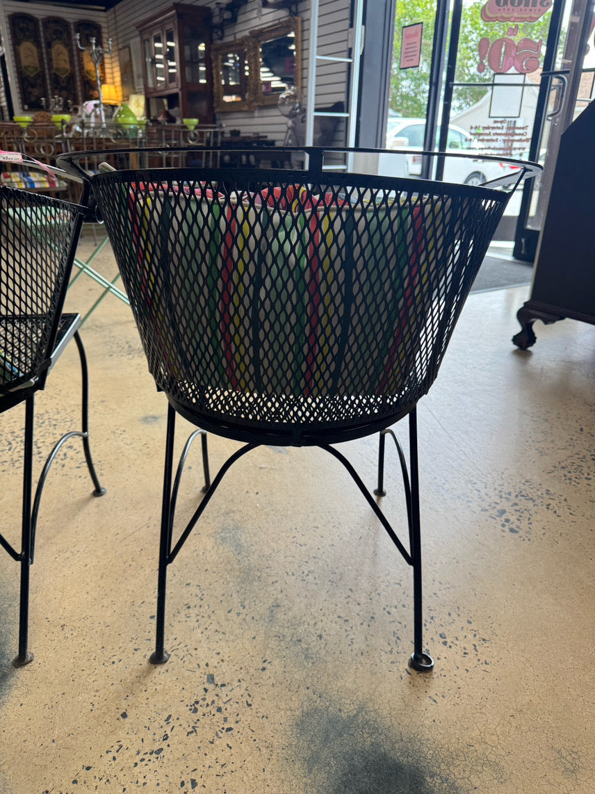 VINTAGE Black Wrought Iron Pair of Chairs w/ Pillows