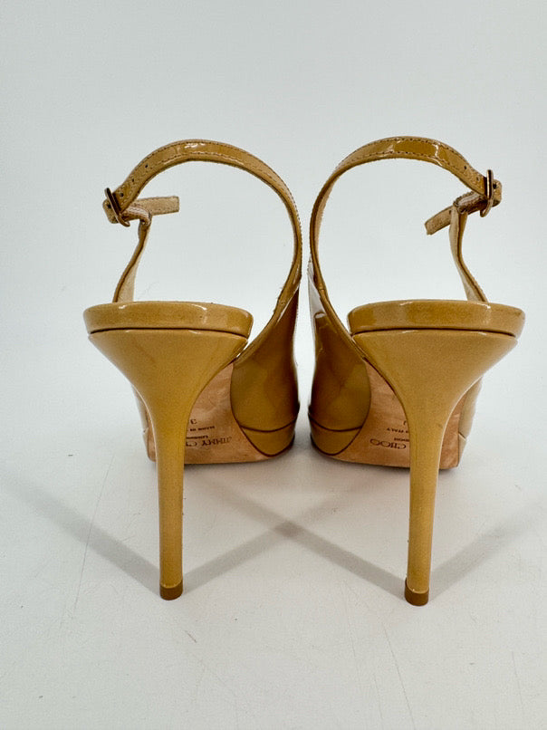 JIMMY CHOO Size 39 Nude Patent Leather Heels