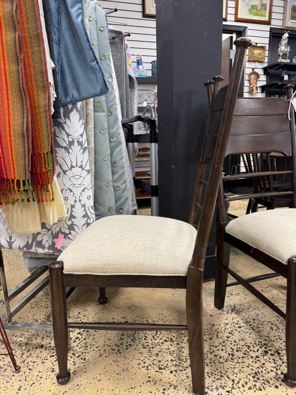 Dark Wood Cream Upholstered Pair of Side Chairs