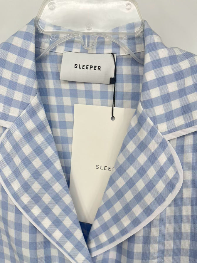 SLEEPER Size XS Periwinkle Feather Trim Checkered Pajama Set NWT