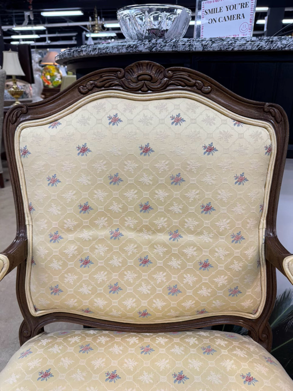 Yellow Floral Upholstered Wood Chair