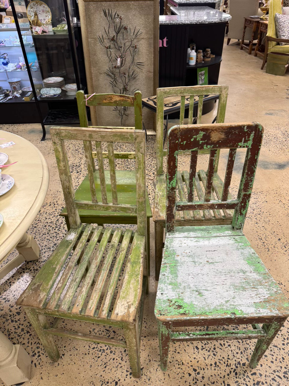 Green Wood Shabby Chic Set of 4 Side Chairs
