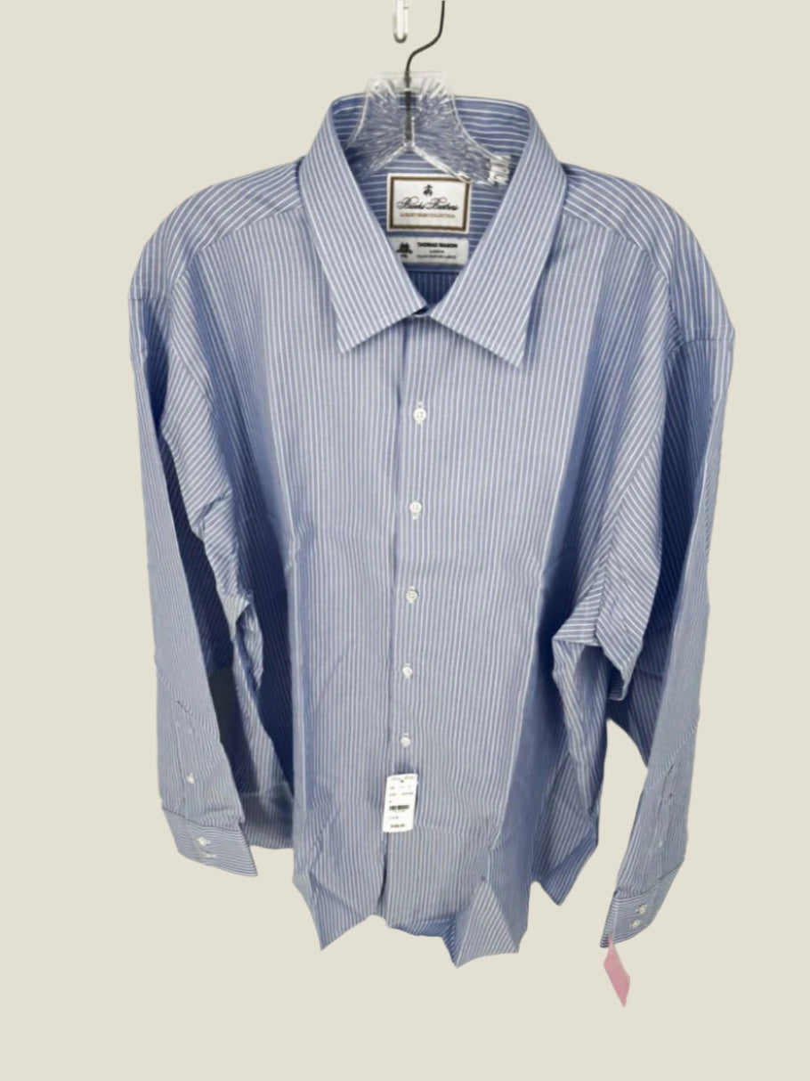 BROOKS BROTHERS Size 35 Blue Stripe Dress Shirt NWT