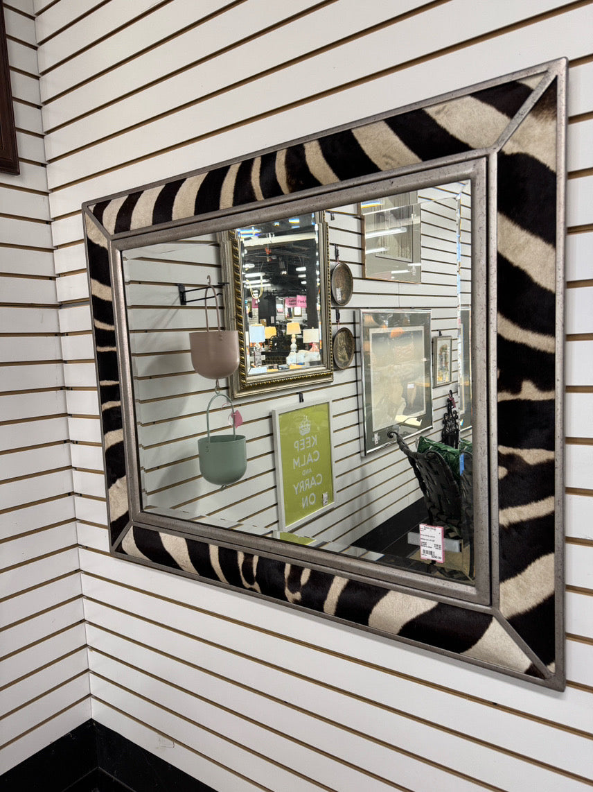 Silver Tone Zebra Hair Beveled Mirror