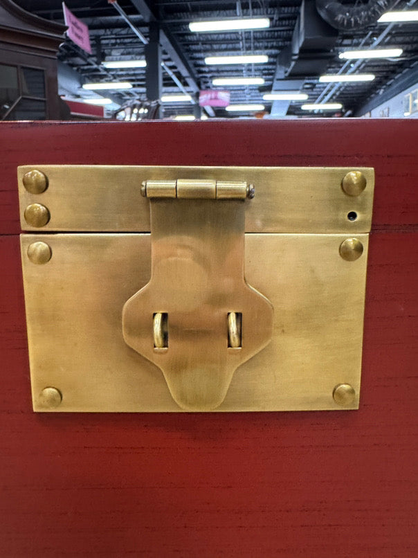 Red Box w/ Brass Mounts on Gold Stand
