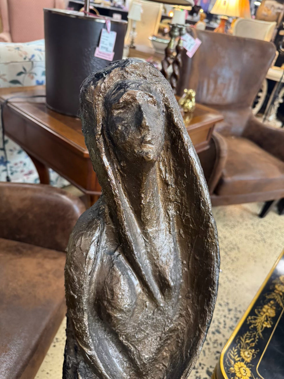 Brown Molded Plastic Woman in Chair Figure