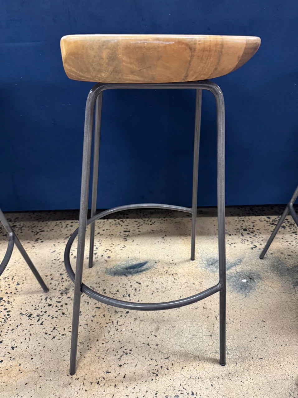 WEST ELM Natural Wood & Gray Steel Counter Stool
